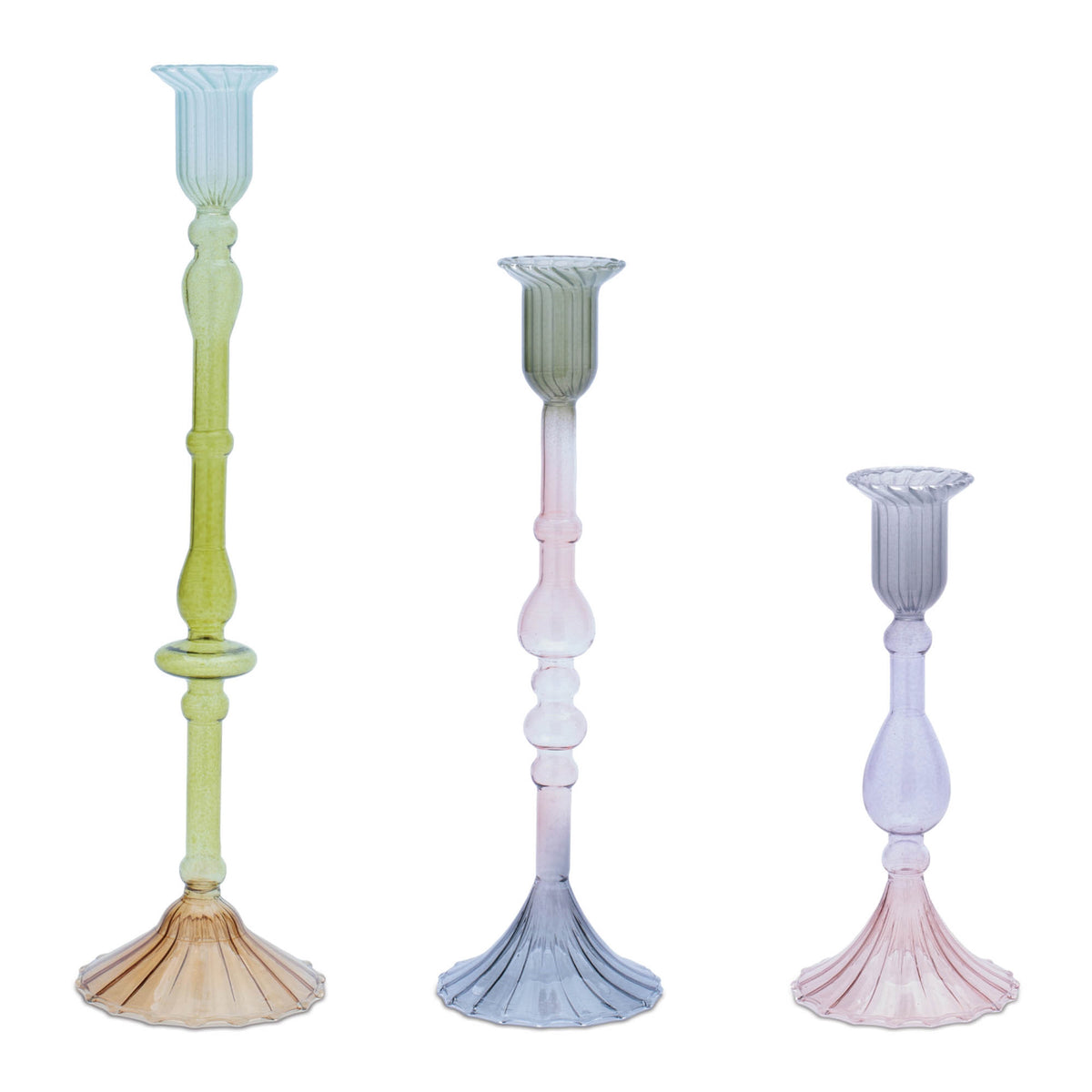 Taper Candle Holder (Set of 3) 7.25"H, 10.25"H, 12.75"H Glass