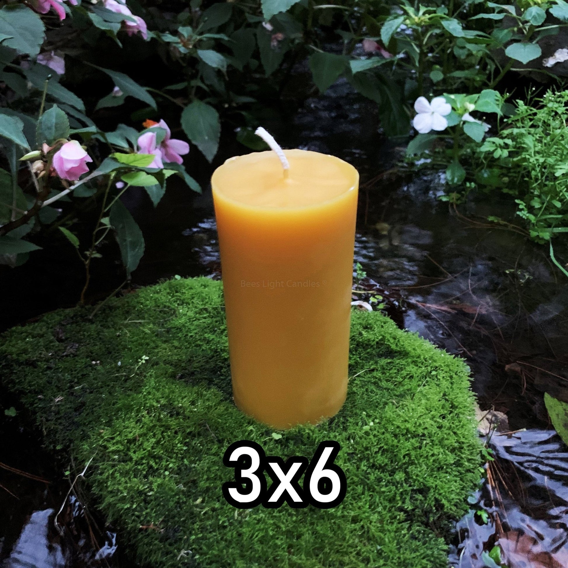 3x6 Beeswax Pillar Candle | Three Inch Thick Pillars | All Natural BEES WAX Candles | Clean Burning | Cylinder | Handmade in USA | 6" Large - Bees Light Candles
