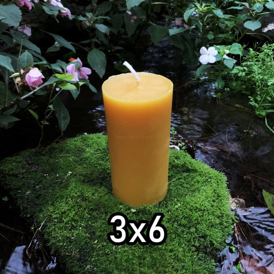 3x6 Beeswax Pillar Candle | Three Inch Thick Pillars | All Natural BEES WAX Candles | Clean Burning | Cylinder | Handmade in USA | 6" Large - Bees Light Candles