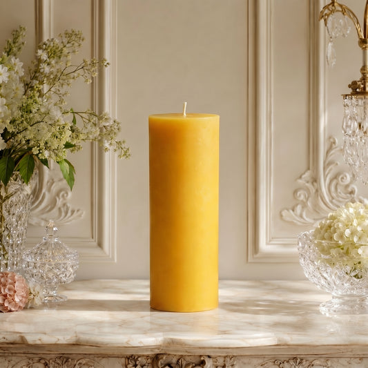 3x9 Inch Yellow Beeswax Pillar Candle