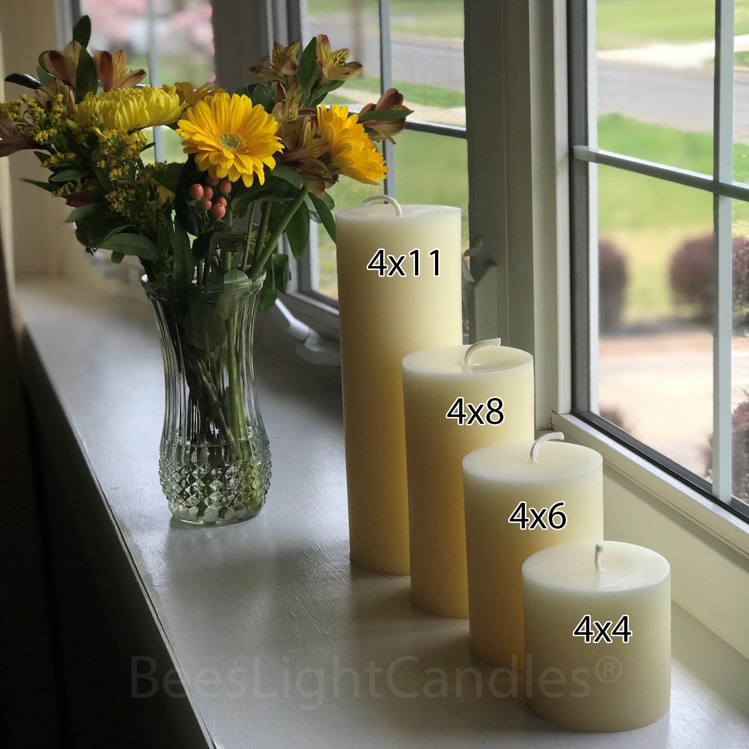 4" BEESWAX Pillar Candle Set | All NATURAL White Bees Wax | Lead Free | Pure Allergy Friendly | Four Inch Width | Wide Candles Unscented NEW - Bees Light Candles