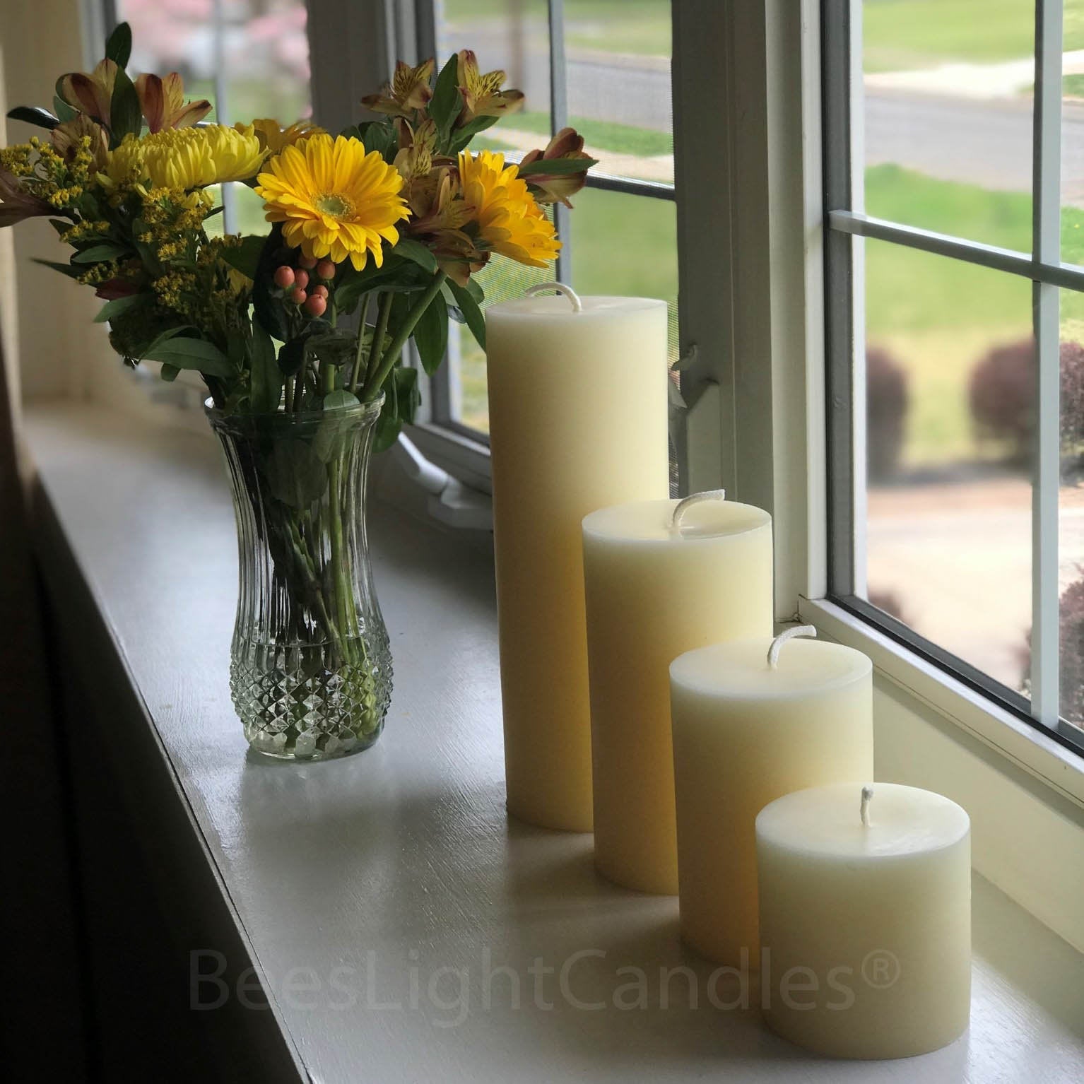 4" BEESWAX Pillar Candle Set | All NATURAL White Bees Wax | Lead Free | Pure Allergy Friendly | Four Inch Width | Wide Candles Unscented NEW - Bees Light Candles