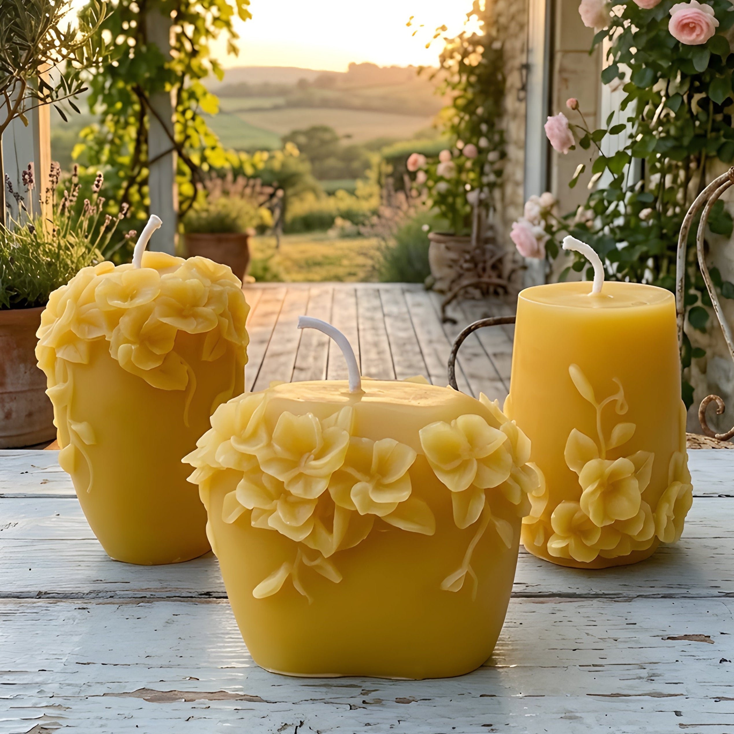 インテリア　フラワーセット④ Vine Blossom Beeswax Candles, Singles or Set – Bees Light Candles