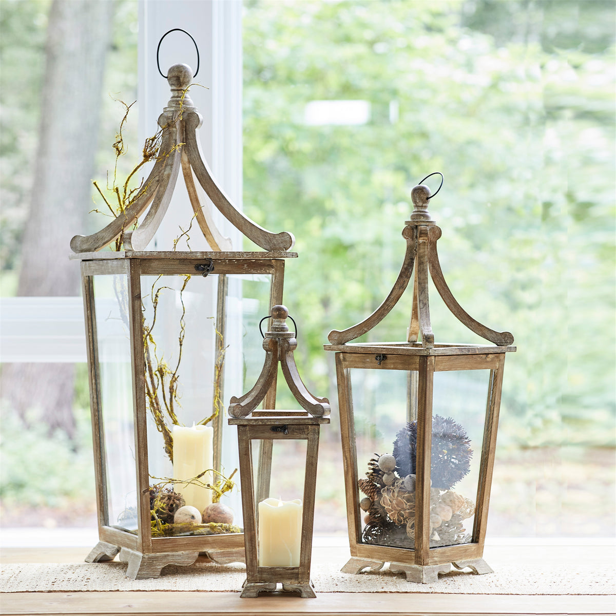 Tapered Wooden Floor Lantern (Set of 3) — additional view