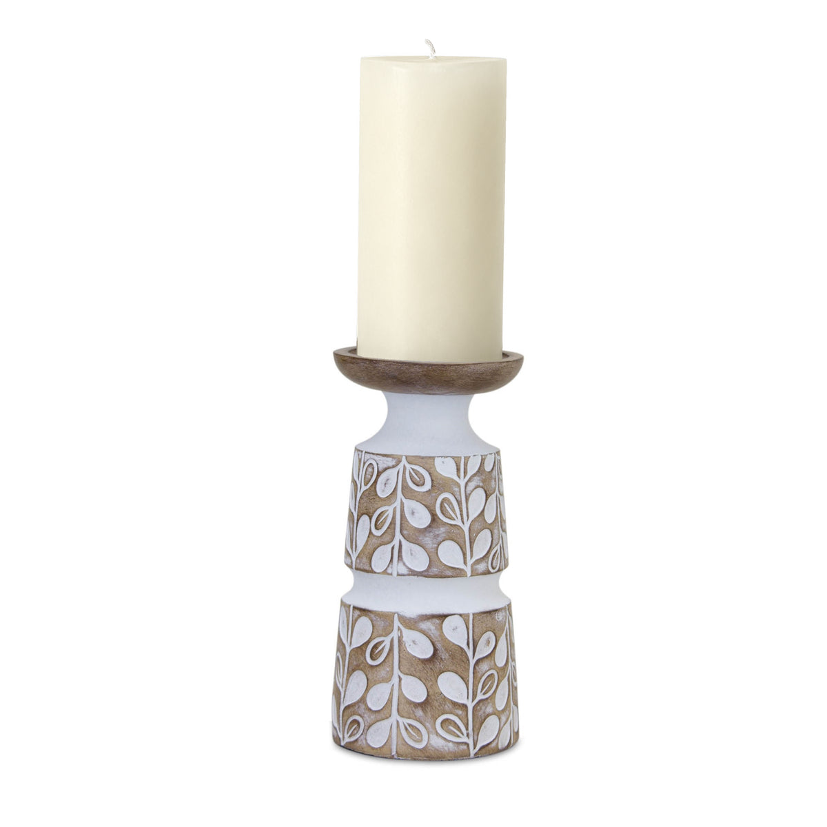 Leaf Pattern Candle Holder with Wood Design (Set of 3) — additional view