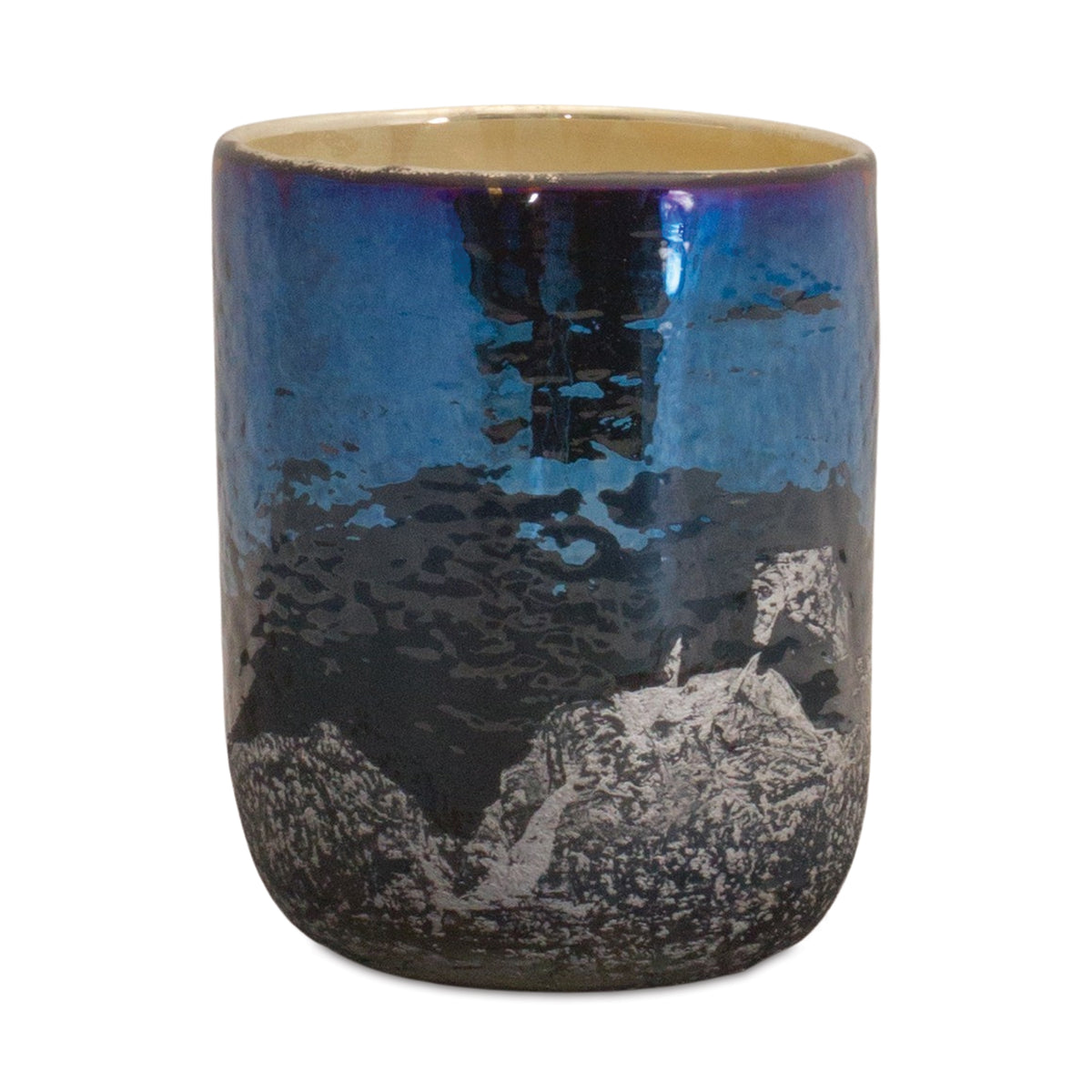 Irredescent Navy Glass Candle Holder