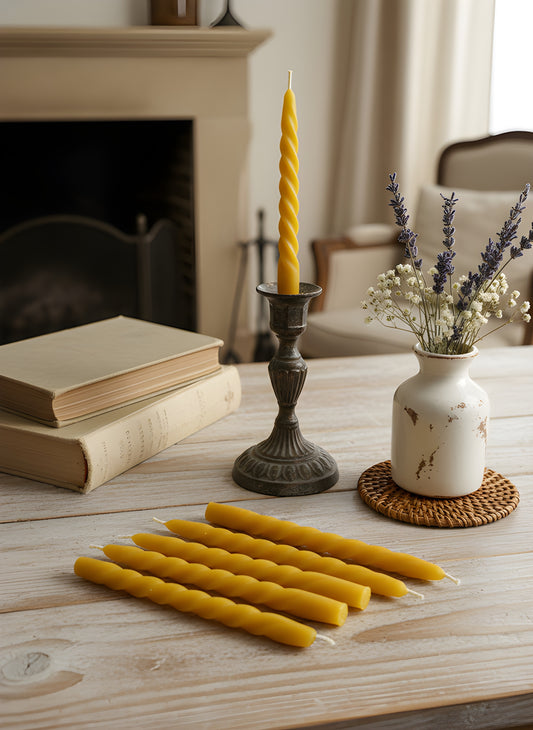 Spiral Beeswax Taper Candles