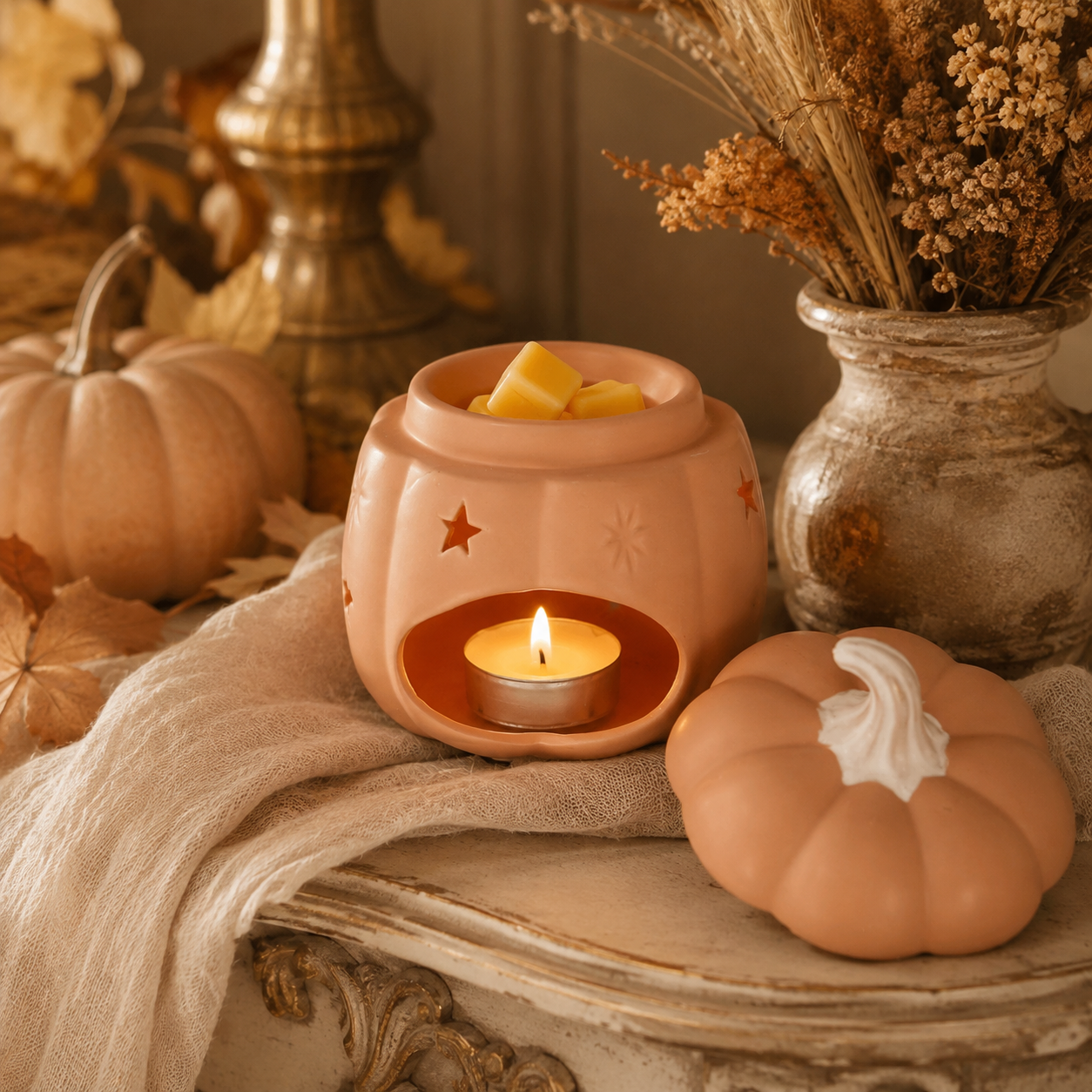 Ceramic Starry Pumpkin Wax Warmer | Fall Tealight Tart & Oil Burner