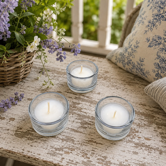 Clear Glass Tealight Holders, Optional Beeswax Candles