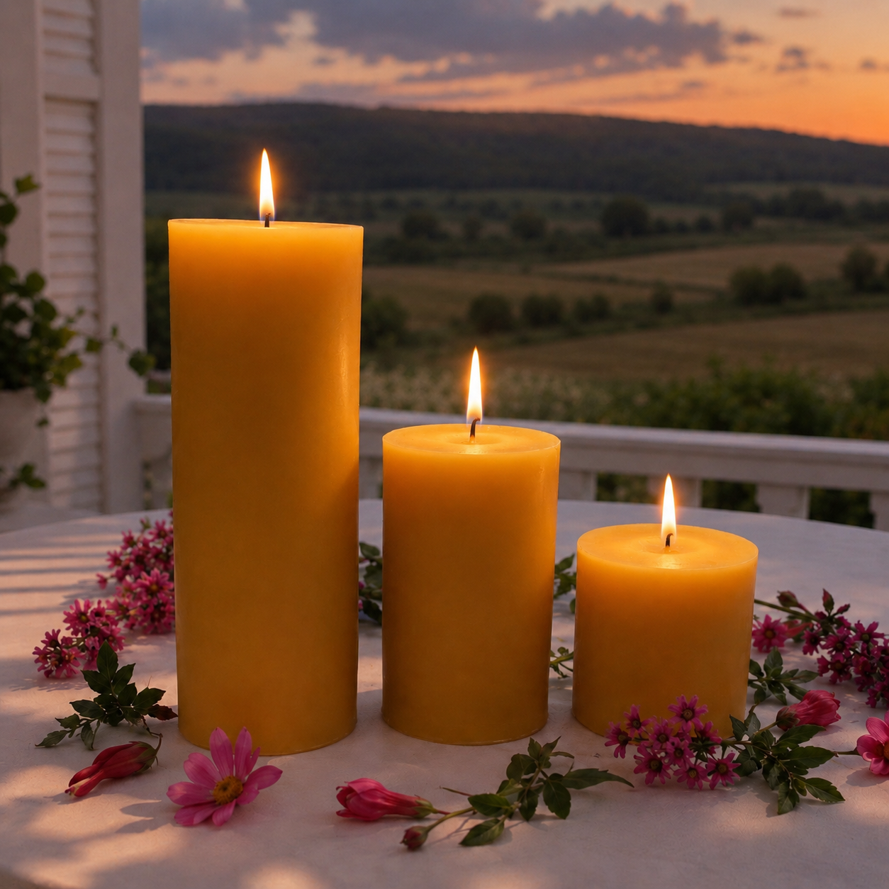 2 Inch Yellow Beeswax Pillar Candle Set