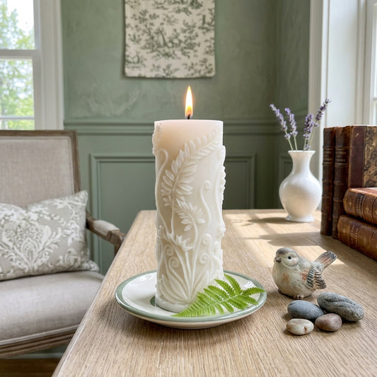 Fern Pillar Beeswax Candle in Yellow or White
