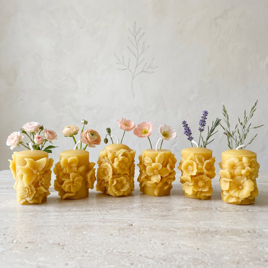 Flower Butterfly Set of 6 Beeswax Candles