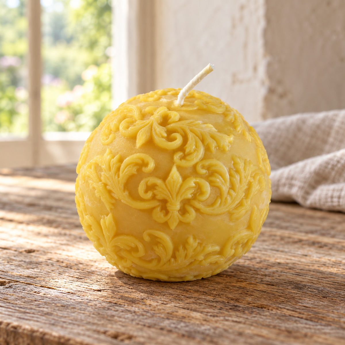 Fleur De Lis Ball Beeswax Candle