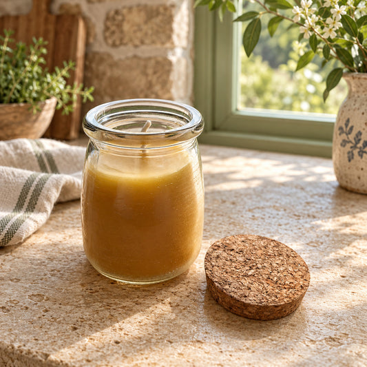 Large Cork Top Glass Jar Beeswax Candle