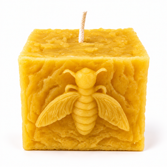 Square Bee Beeswax Pillar Candle