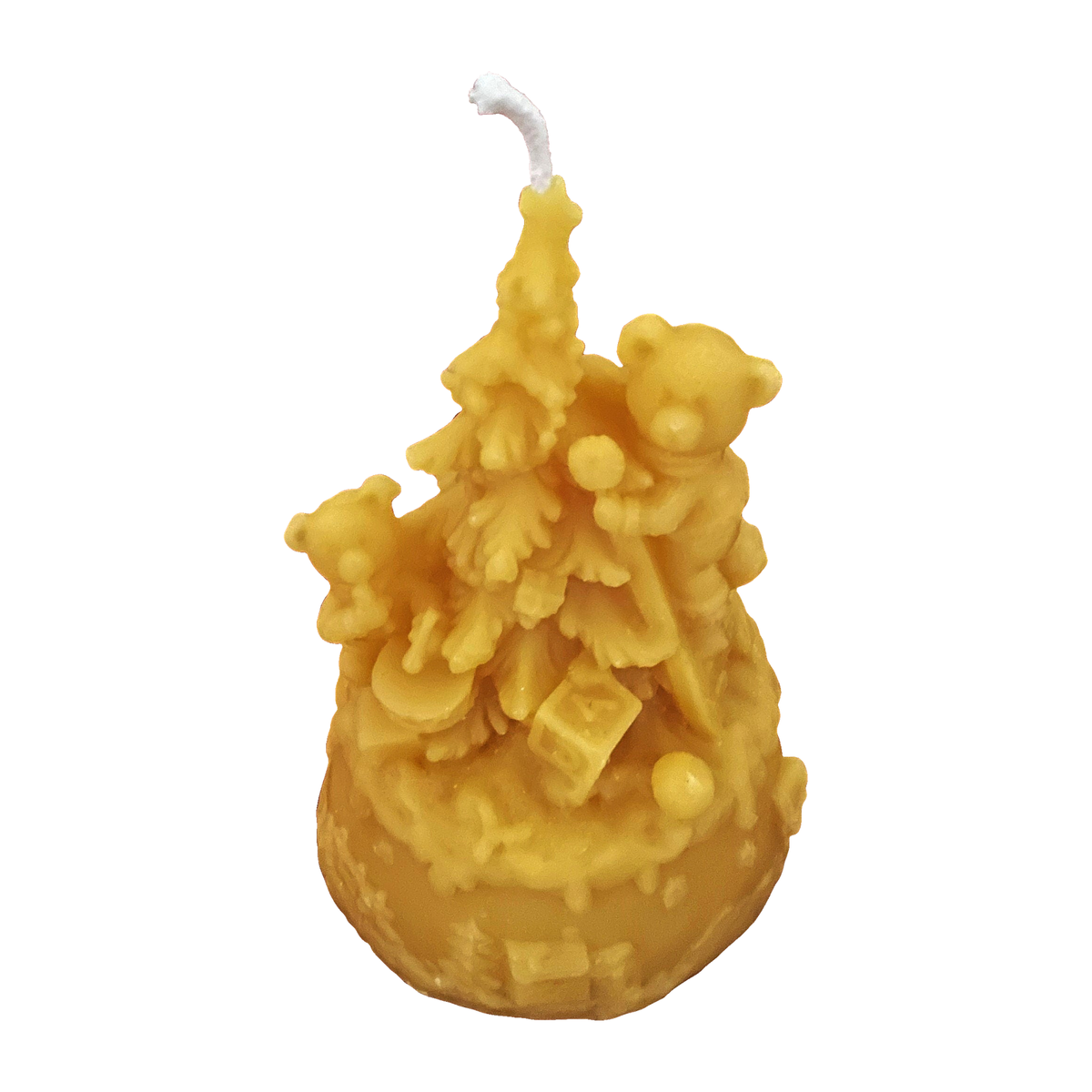 Teddy Bear Christmas Tree Beeswax Candles on a pure white background
