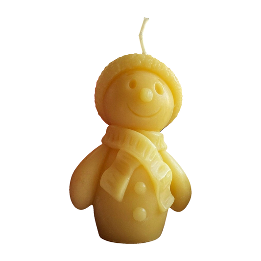 Snowman Beeswax Candle on a pure white background