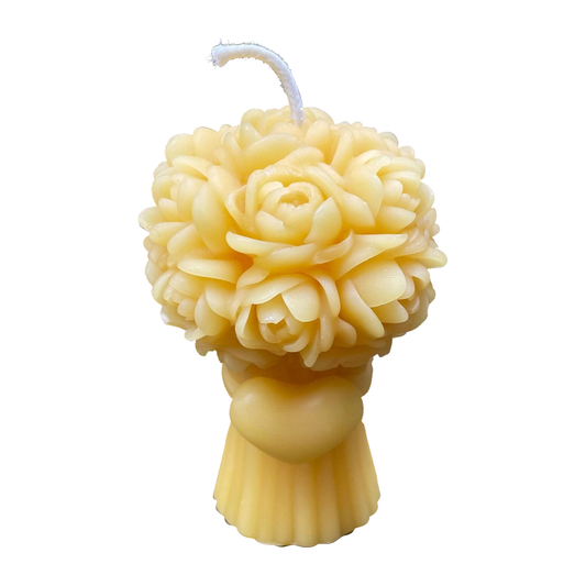 Rose & Heart Bouquet Flower Beeswax Candle on a white background.