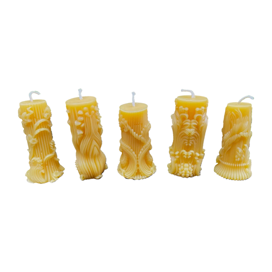 Modern Botanical Beeswax Candle Set of 5 on a white background.