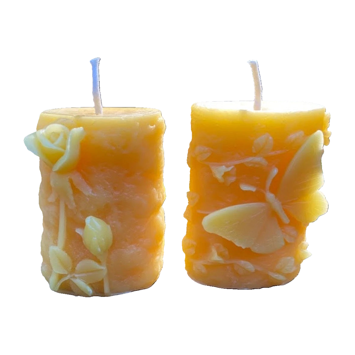 Vine Rose and Butterfly Pair Beeswax on a white background.
