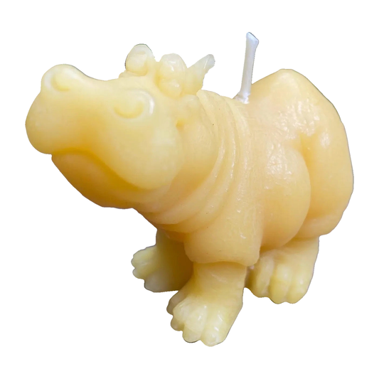 Standing Hippo Beeswax Candle on a pure white background.