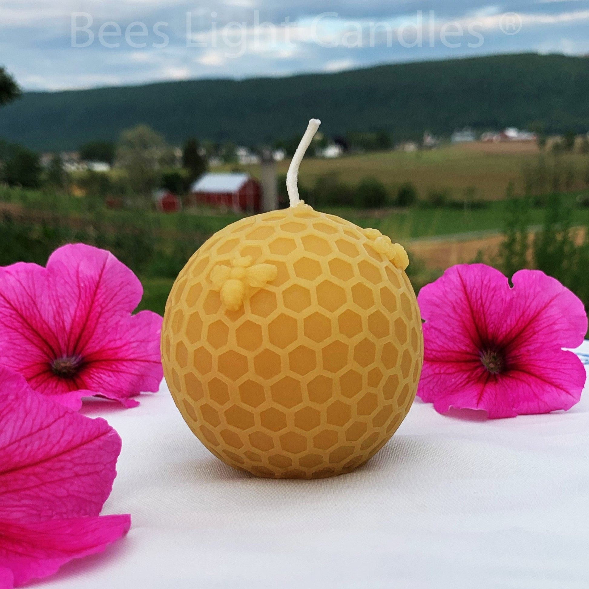 Beeswax Honeycomb Ball Candle | 100% Natural Bees Wax | Yellow Honeybee | Save the Bees | Honey Comb Candles | Handmade in USA | Bee Gift - Bees Light Candles