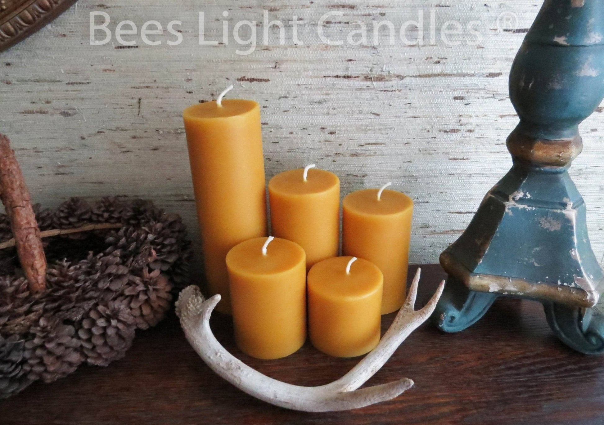 Beeswax Pillar Candles | Handcrafted with 100% Pure Natural Beeswax | 5 Sizes | Honey Aroma | Large Cylinder | Wedding Event | Party | Gift - Bees Light Candles