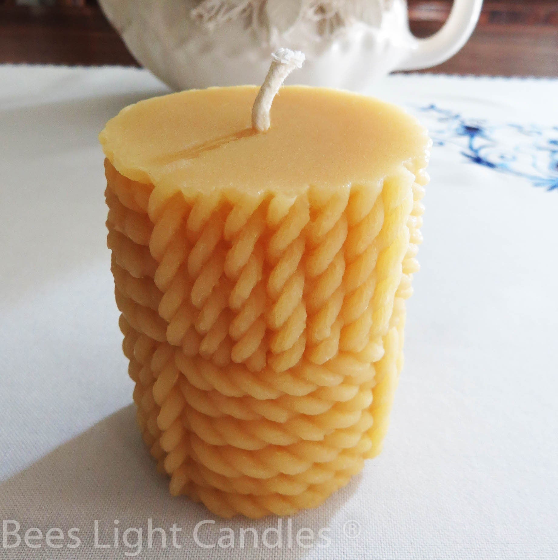 Braided Rope Pillar Candle 100% Natural Beeswax Pillars | Handcrafted | Pure Clean Bees Wax | Braids | Gift Idea | Birthday | Party | Event - Bees Light Candles