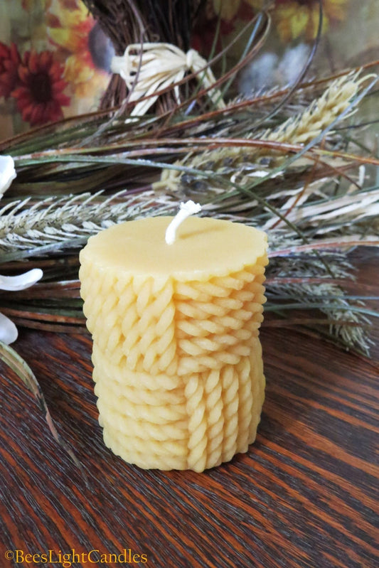 Braided Rope Pillar Candle 100% Natural Beeswax Pillars | Handcrafted | Pure Clean Bees Wax | Braids | Gift Idea | Birthday | Party | Event - Bees Light Candles