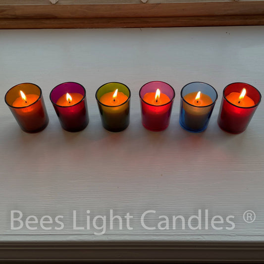 Colored Glass Votive Holders | With or Without Beeswax Candles | Container Votives | Beautiful Glass | Multicolor | Rainbow | Festive | NEW - Bees Light Candles