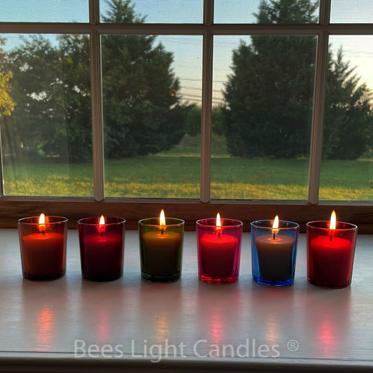Colored Glass Votive Holders | With or Without Beeswax Candles | Container Votives | Beautiful Glass | Multicolor | Rainbow | Festive | NEW - Bees Light Candles