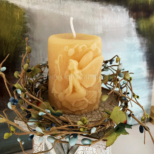 Fairy Pillar Candles | Magical Pixie Beeswax Candle Pillars | All Natural 100% Bees Wax | Pure Clean Burning | Magic Flying Girl | Fantasy - Bees Light Candles