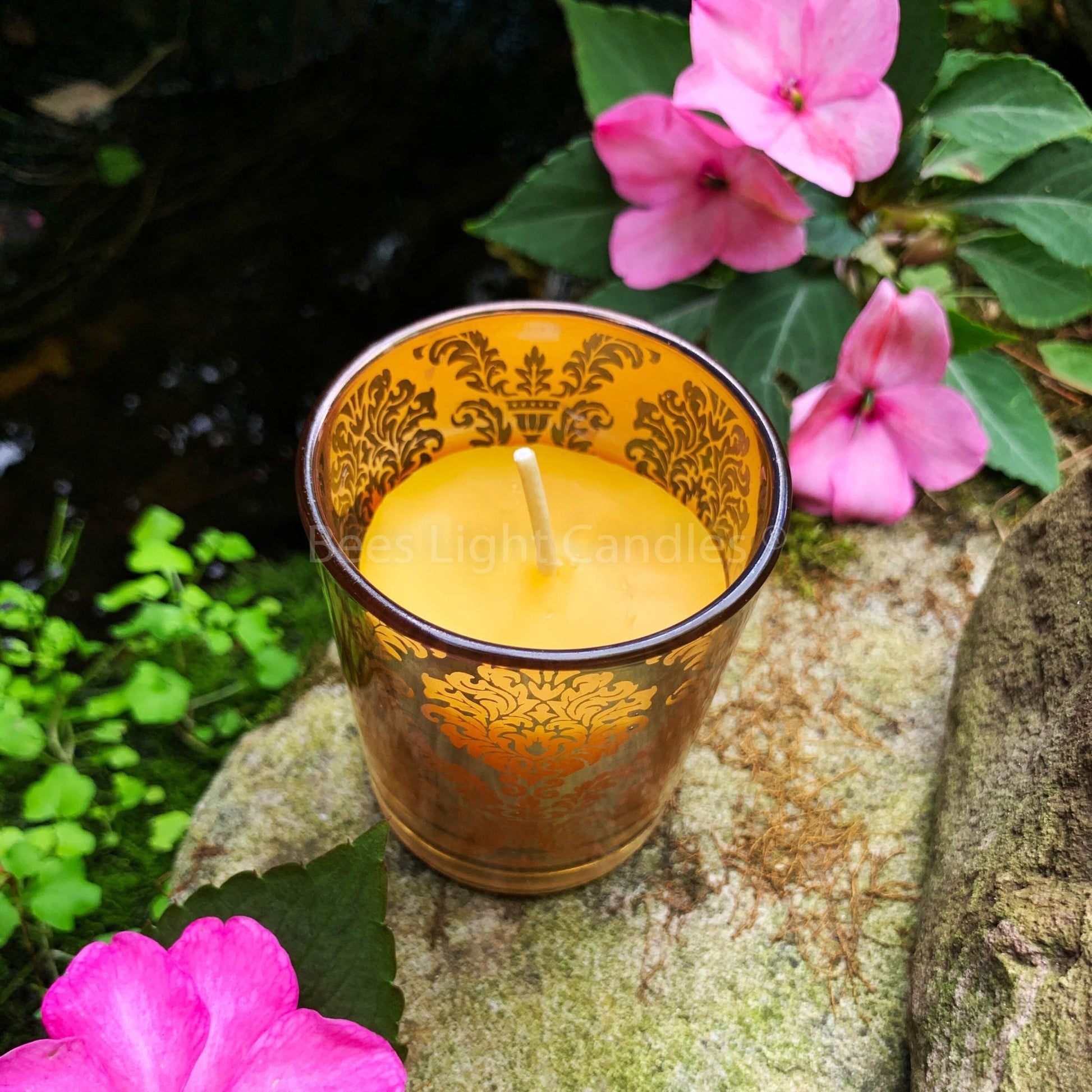 Glass Votive Candle Holder | With or Without Beeswax Candles | USA Candle | Container | Yellow Bees Wax Candle Designer Style Gift | Event - Bees Light Candles