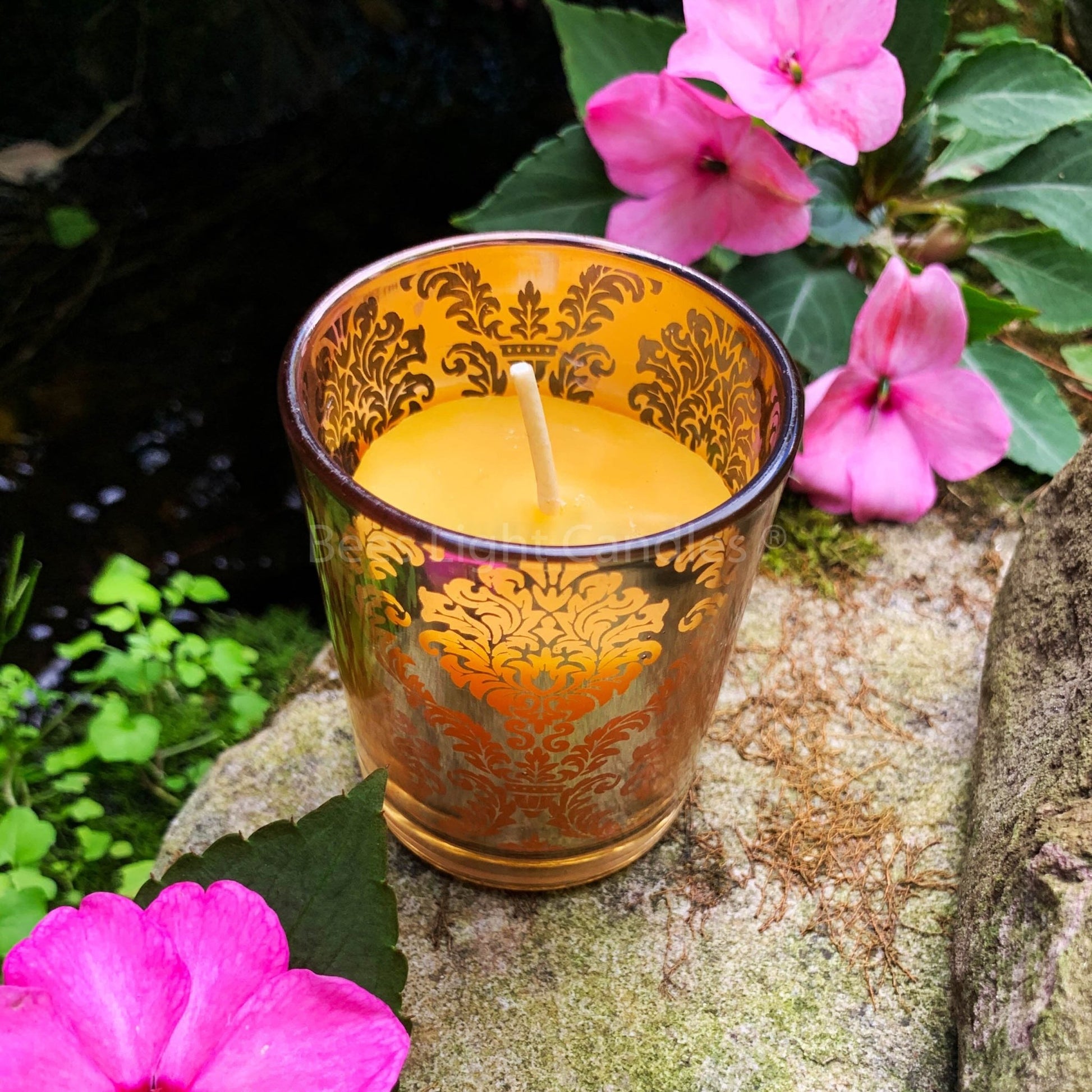 Glass Votive Candle Holder | With or Without Beeswax Candles | USA Candle | Container | Yellow Bees Wax Candle Designer Style Gift | Event - Bees Light Candles