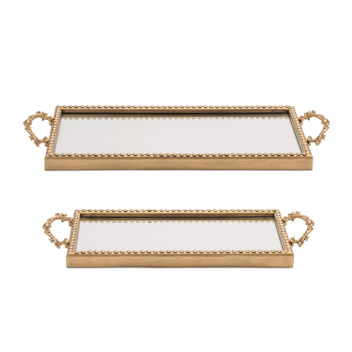 Gold Beaded Mirror Trays, Set of 2