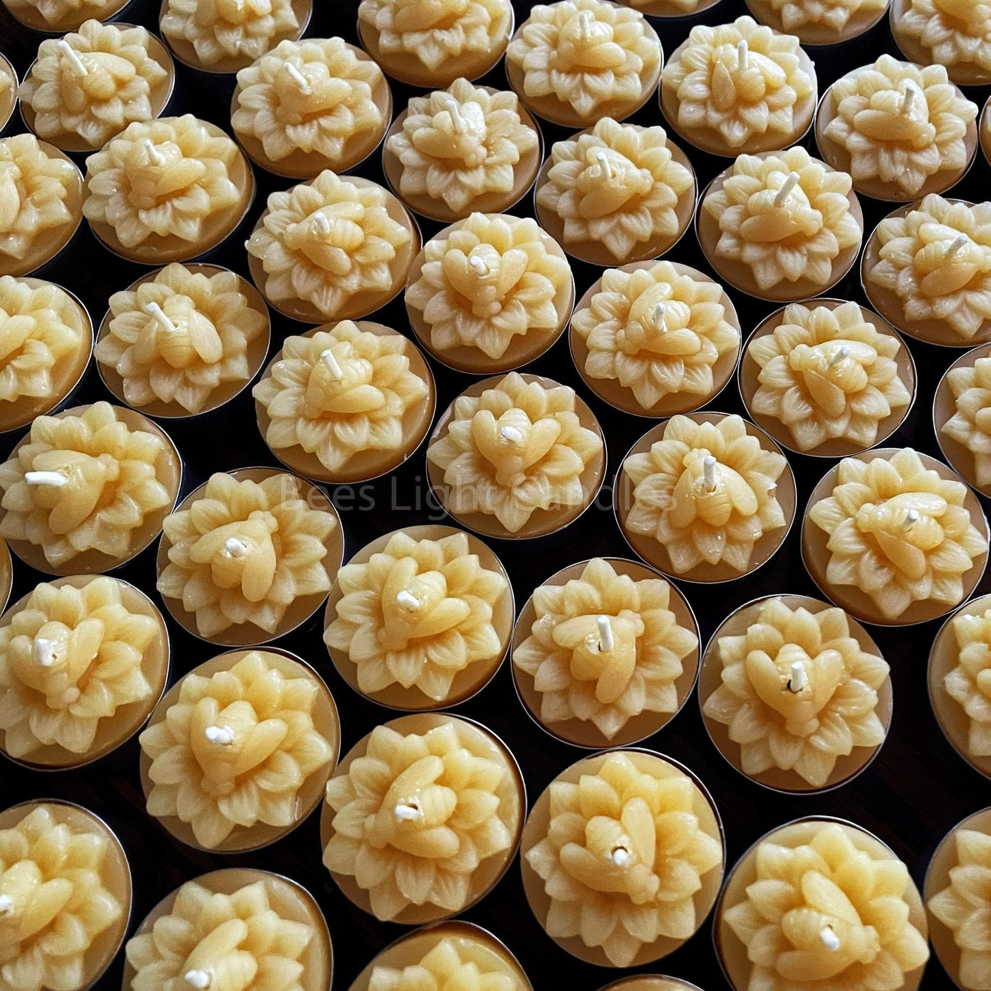 Honeybee Flower Beeswax Tealight Candles | Floral Honey Bee Mini Candle | Bees Pollinating | Tea Lights | Bulk All Natural Bees Wax | Spring - Bees Light Candles