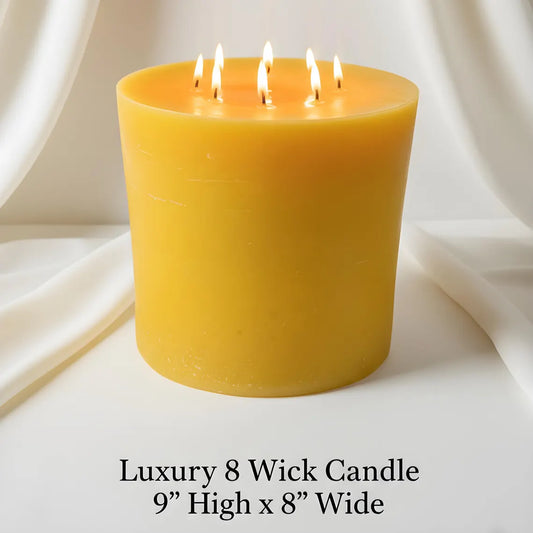 Bonfire Yellow Beeswax Candle Eight-Wick Luxury Statement Pillar 9″ Tall 8″ Wide