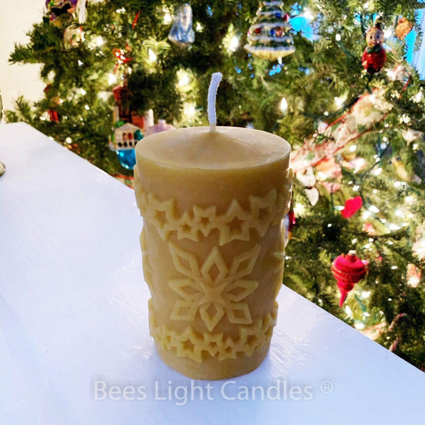 Snowflake and Star Beeswax Candle