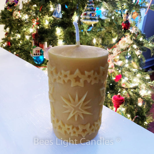 Snowflake and Star Beeswax Candle