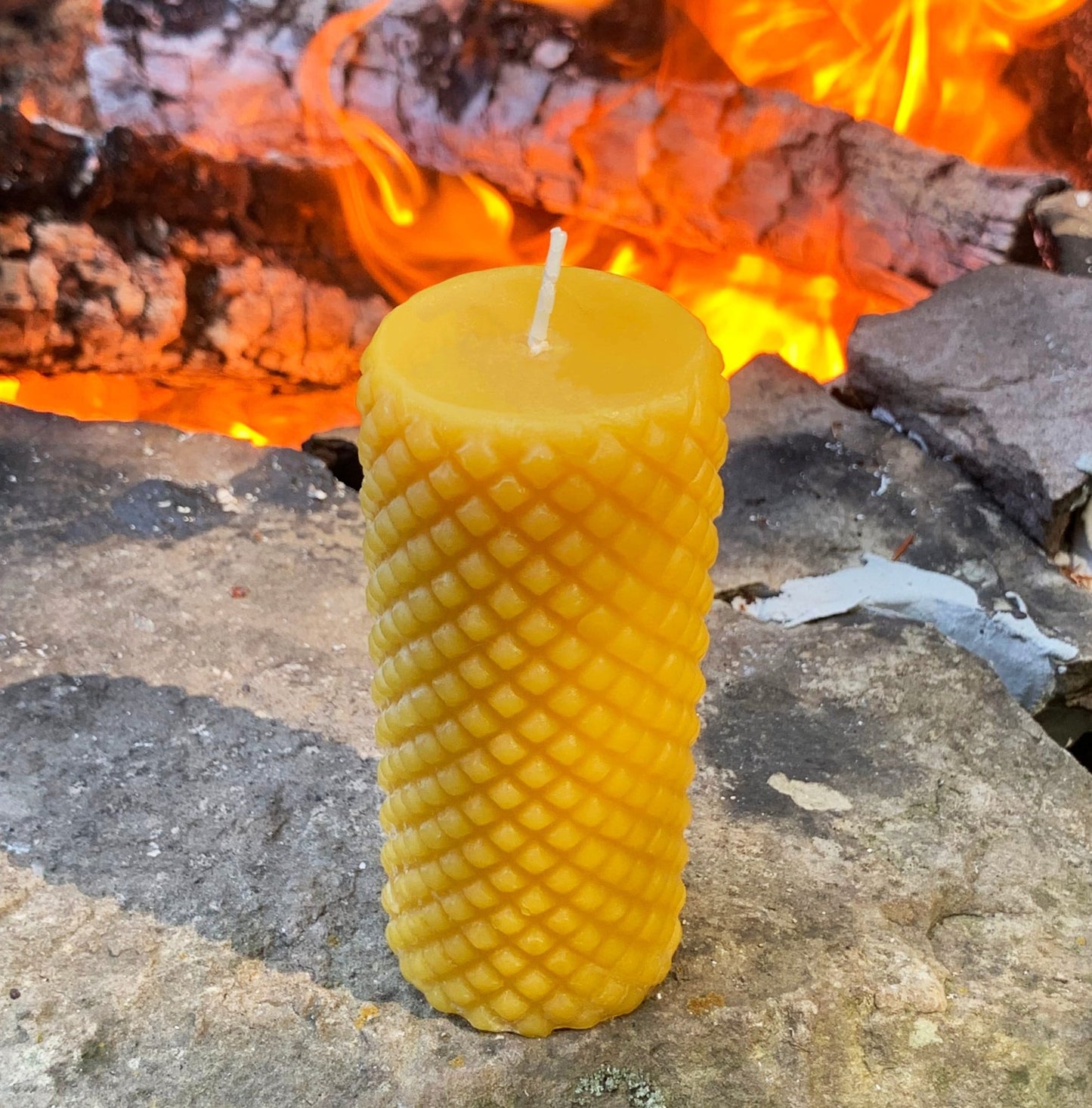 Modern Beeswax Pillar Candle Set | Bubbly & Diamond Candles | Handmade in USA with 100% Natural Bees Wax | Large Gift | Long Burning Yellow - Bees Light Candles