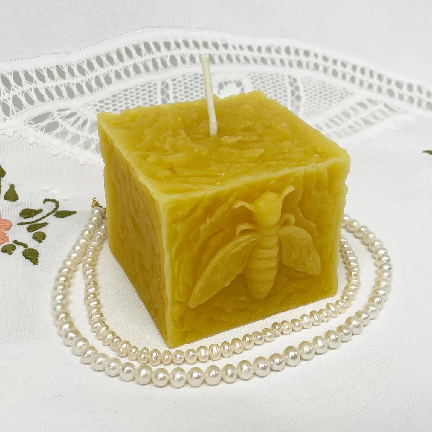Square Bee Beeswax Pillar Candle