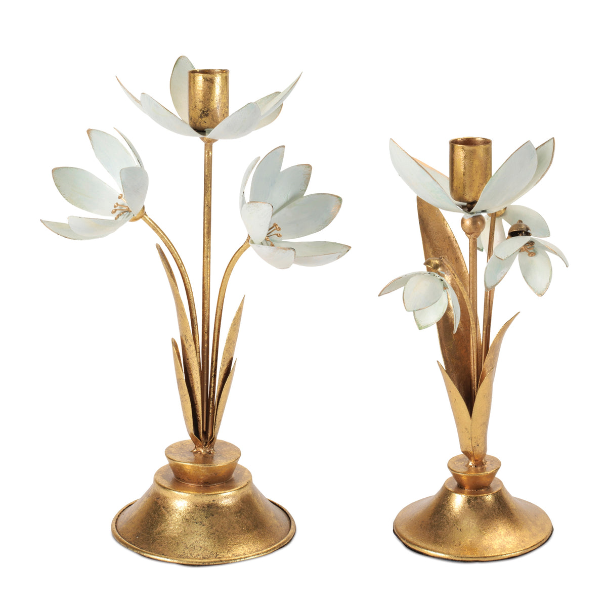 Floral Taper Candle Holders (Set of 2) 9.5"H, 11"H Iron