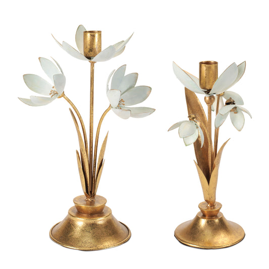 Floral Taper Candle Holders (Set of 2) 9.5"H, 11"H Iron