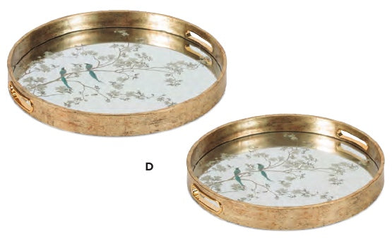 Bird & Floral Mirror Trays, Set of 2