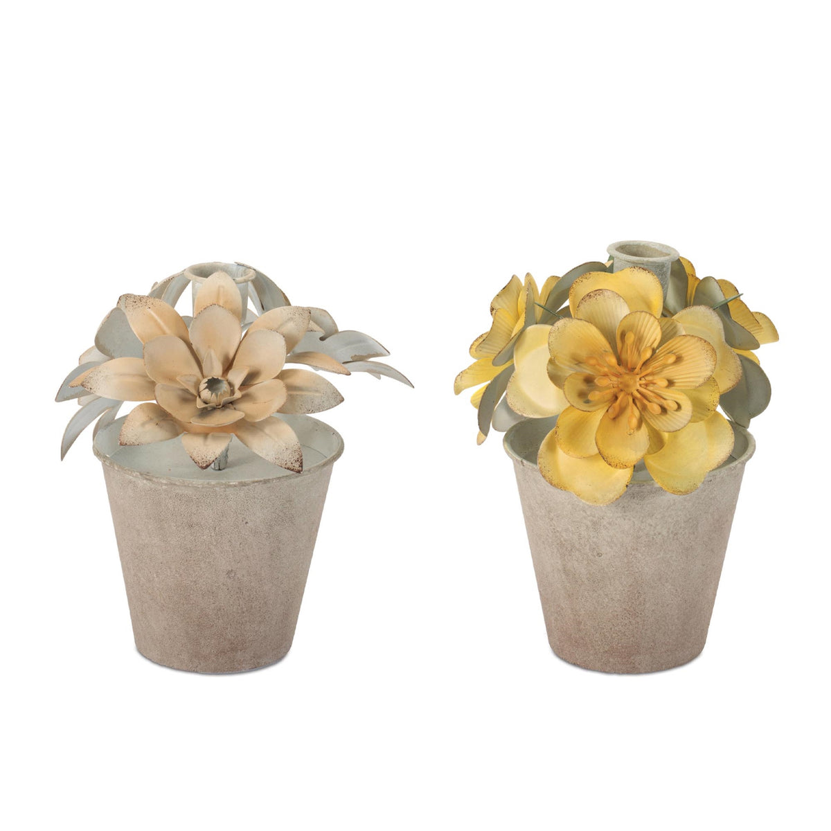 Floral Pot Taper Candle Holder (Set of 2) 7"H Metal