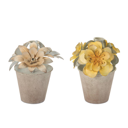 Floral Pot Taper Candle Holder (Set of 2) 7"H Metal