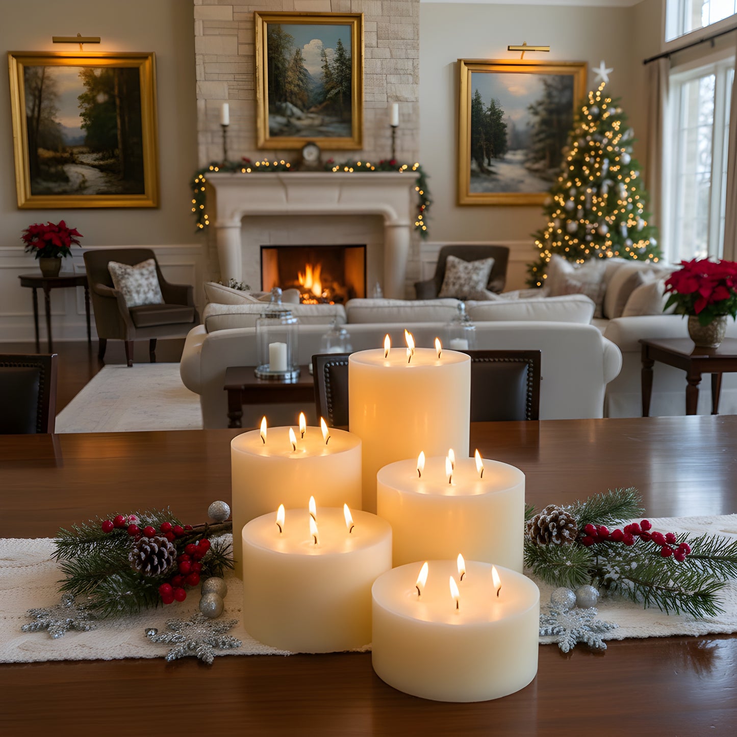 Giant Six Inch Wide White Beeswax 4 Wick Candles