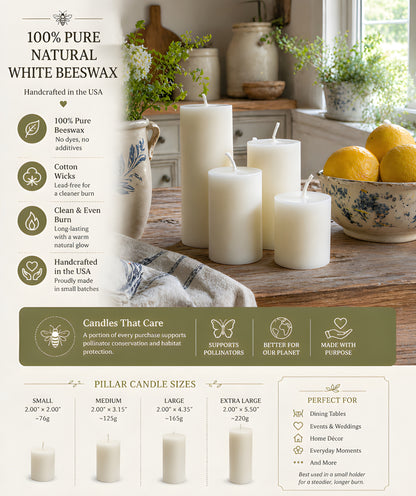 White Beeswax 2 Inch Pillar Candle Set