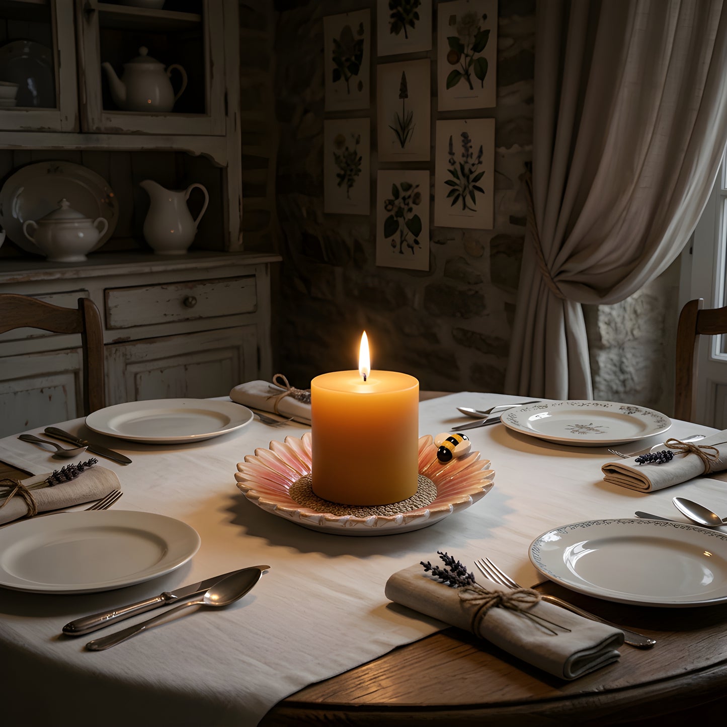 Assorted Flower and Bee Pillar Candle or Wine Base Plate Round 5″ Set of 3