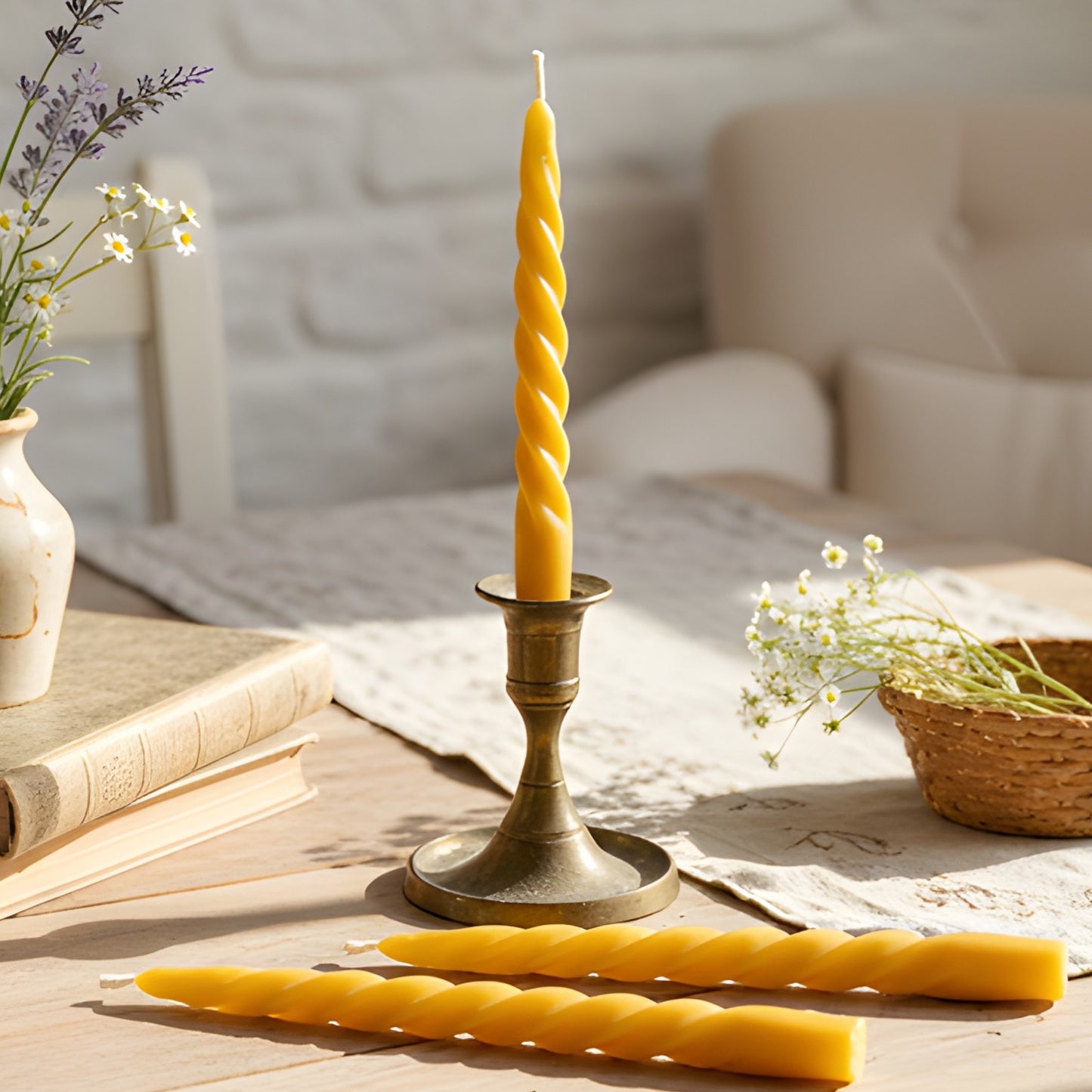 Spiral Beeswax Taper Candles